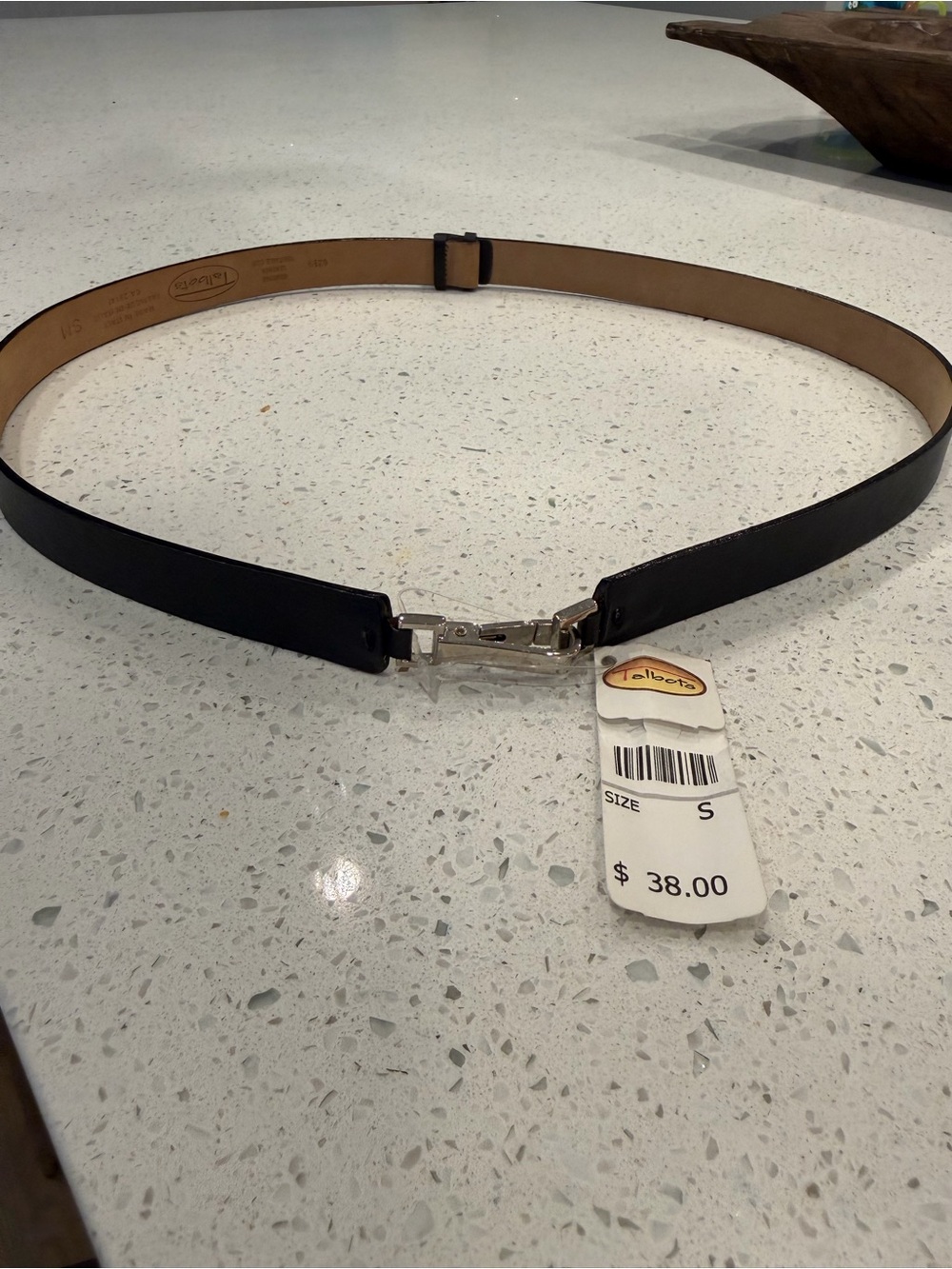 Talbots Black Leather Slim Belt with Silver Buckle
